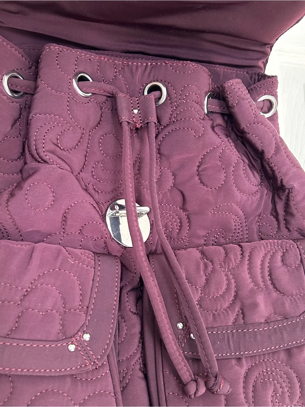 Vera Bradley Quilted Wine color Drawstring Backpack